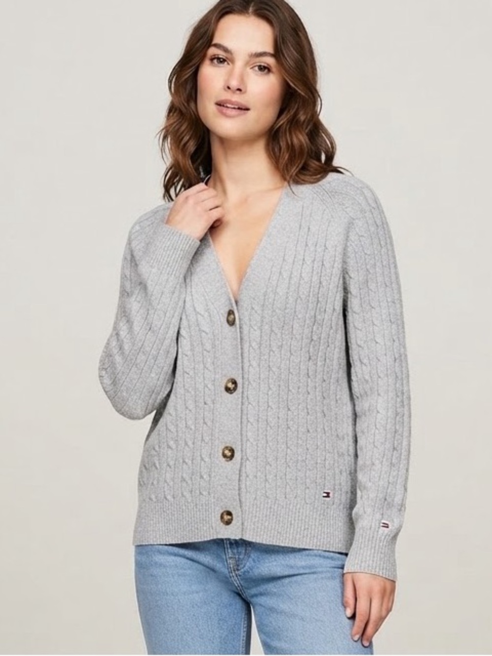 Tommy Hilfiger Heather Gray Cable-Knit Button Cardigan